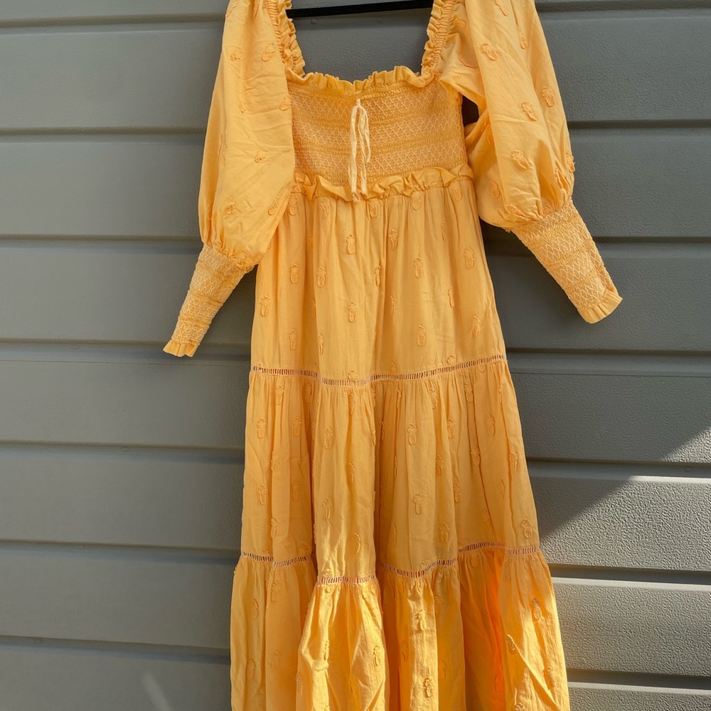 FARM Rio Yellow Tiered Midi Dress - Picture 2 of 3